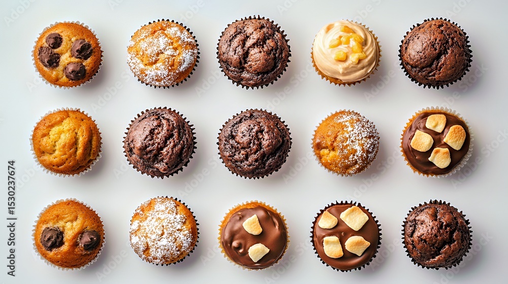A vibrant assortment of delicious muffins in various flavors and toppings. A vibrant assortment of delicious muffins in various flavors and toppings.