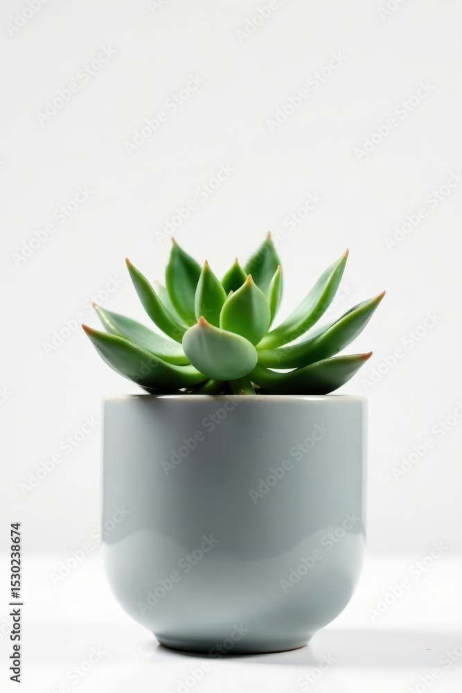 Small succulent in modern gray pot, pure white backdrop, visual, graphic Small succulent in modern gray pot, pure white backdrop, visual, graphic