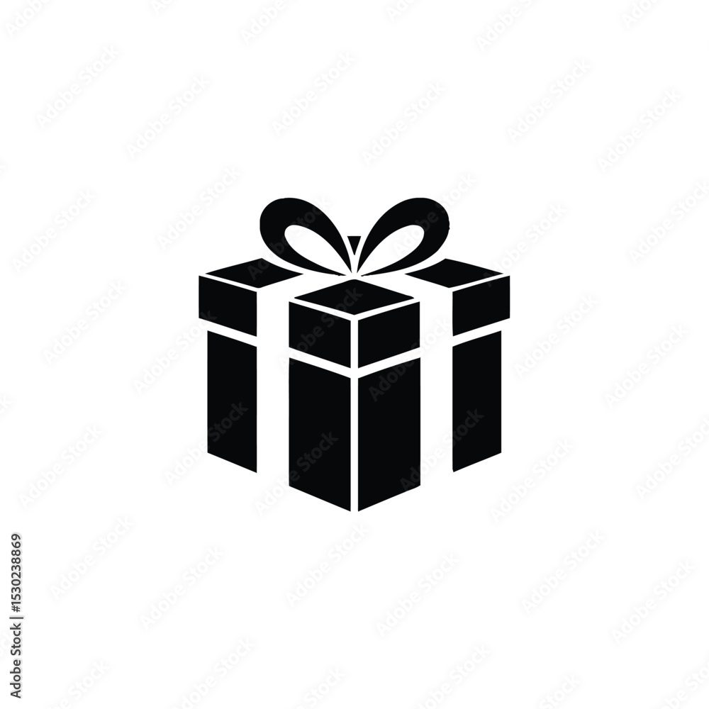 Obraz premium Elegant Black Gift Box with Decorative Ribbon on White Background, Holiday Icon
