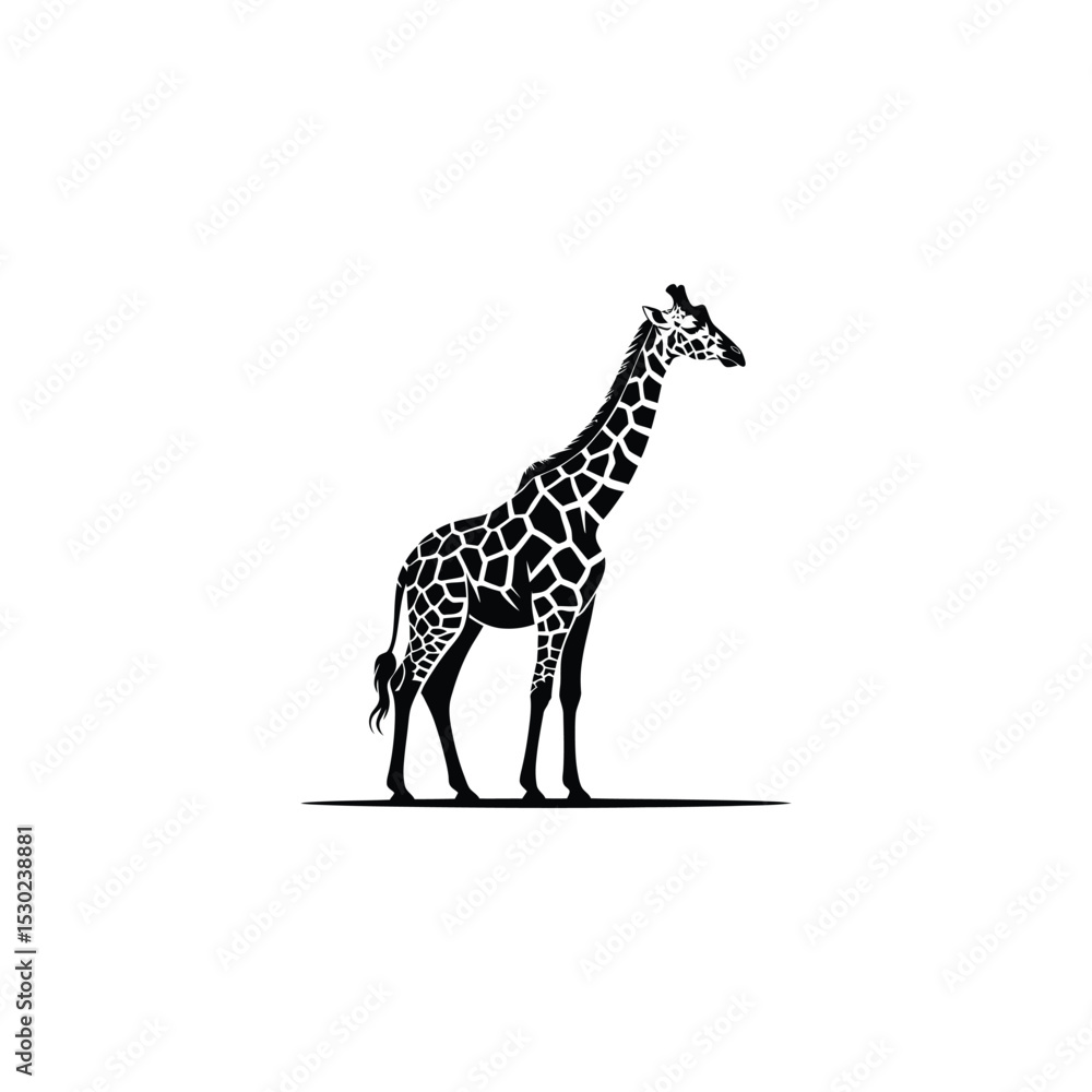 Obraz premium Elegant Black and White Giraffe Illustration Standing Tall Against a White Background