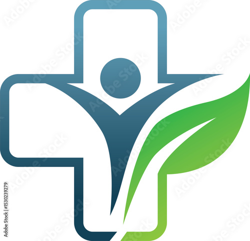 Medical cross symbol or medical health sign Medical cross logo with leaf and people icon template