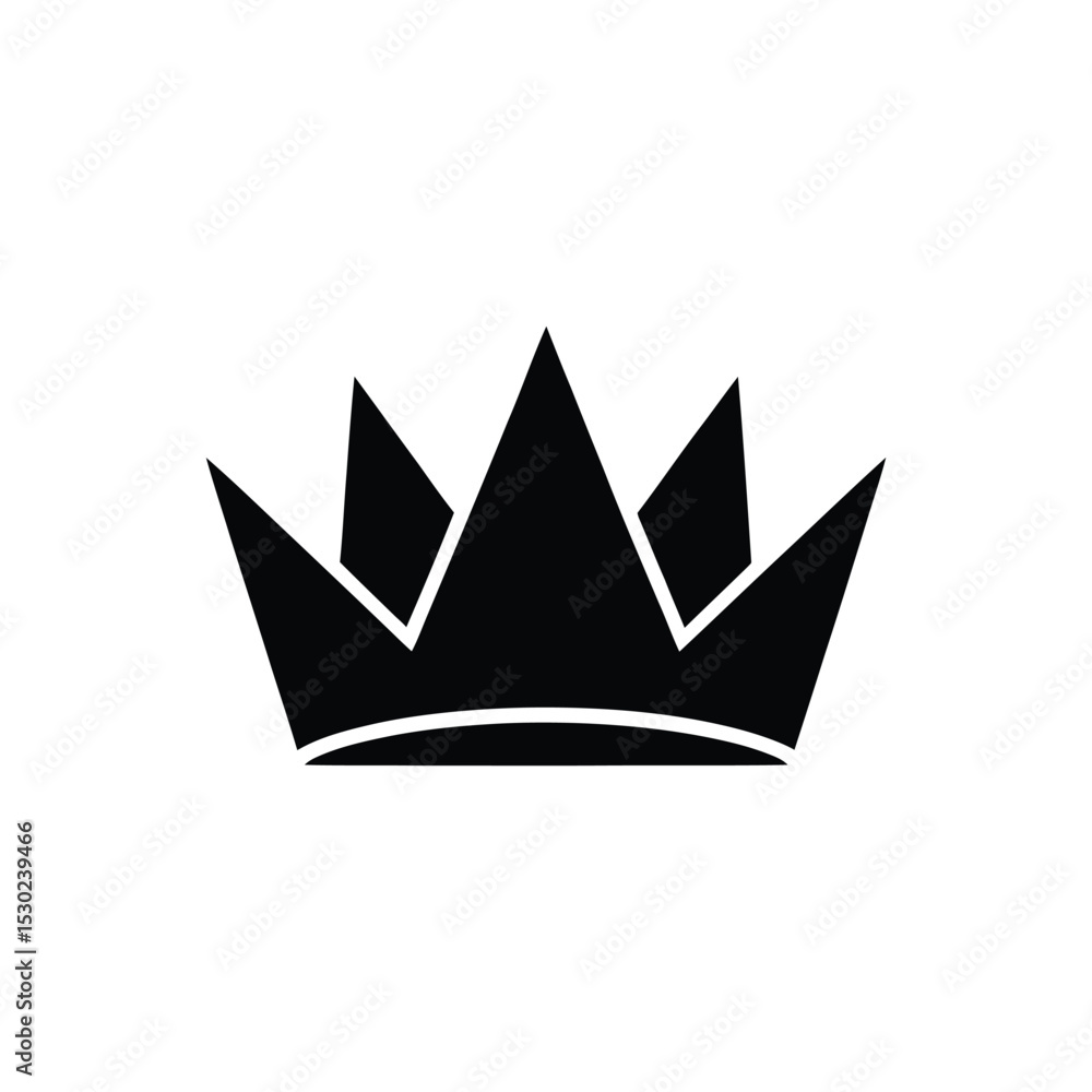 Isolated Black Silhouette Crown on White Background Featuring Sharp Points and Curved Base Isolated Black Silhouette Crown on White Background Featuring Sharp Points and Curved Base
