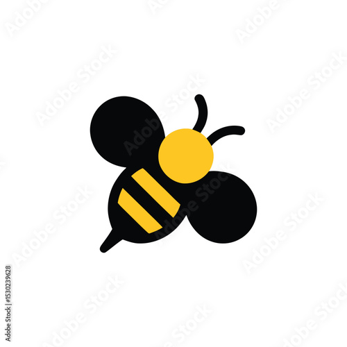 Isolated stylized bee features yellow stripes, black wings, and transparent background