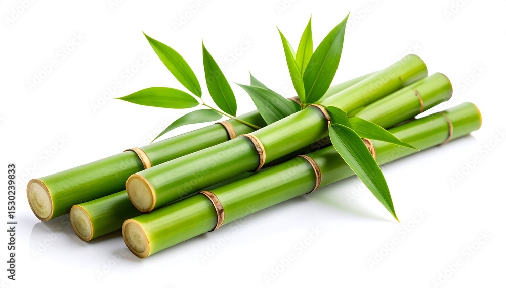 Fototapeta premium Fresh Bamboo Stems with Green Leaves.