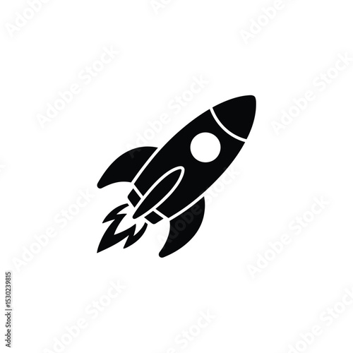 Minimalist Black and White Rocket Launching Icon Space Exploration, Startup, Innovation Illustration
