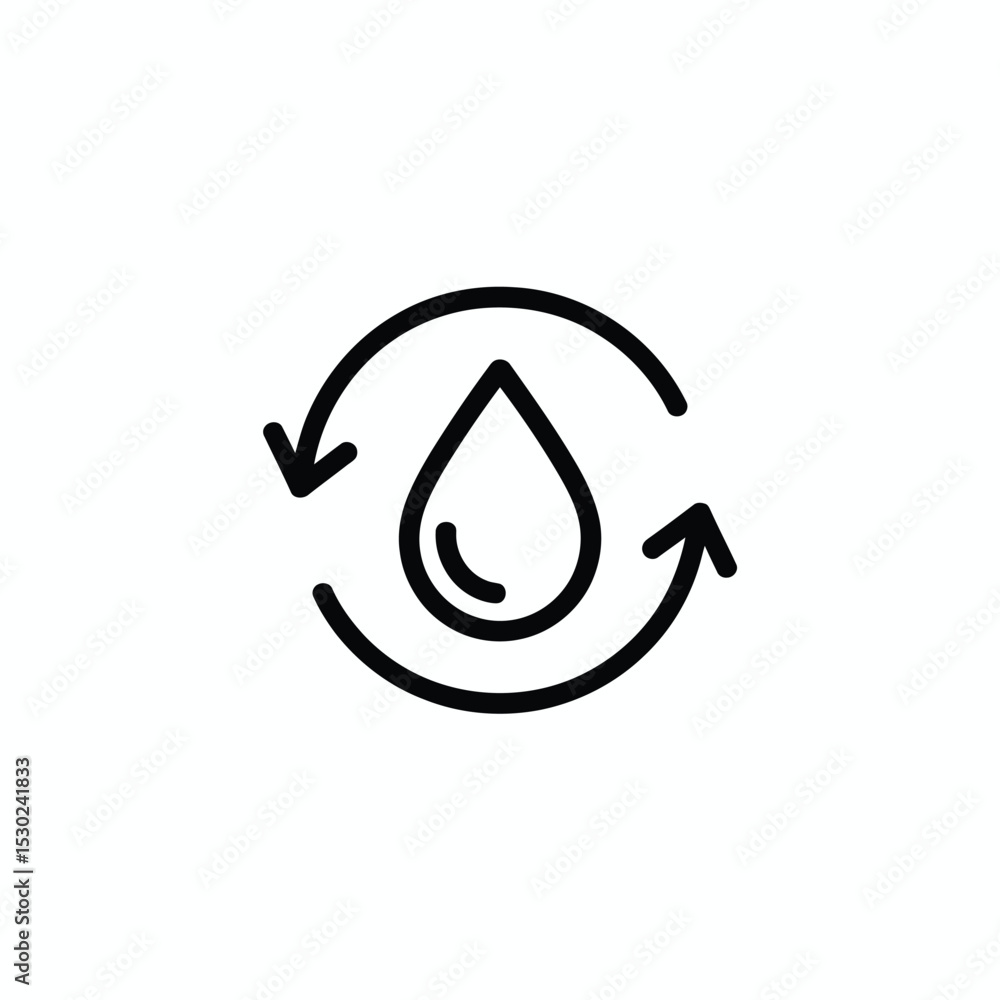 Water Cycle Icon Drop Surrounded by Circular Arrows Black and White Water Cycle Icon Drop Surrounded by Circular Arrows Black and White
