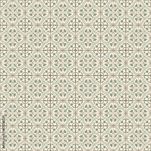 Nyonya Tiles Green Color Geometric Seamless Pattern.