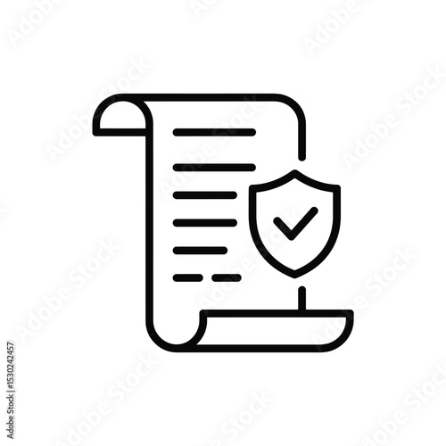 Document with Shield and Checkmark Policy Protection and Agreement