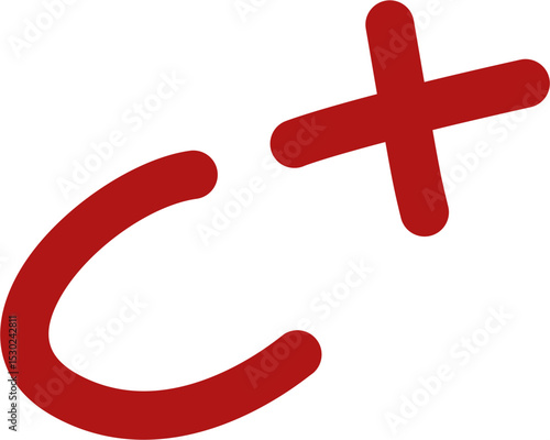 Red C Plus Grade, Hand-Drawn School Mark on White.