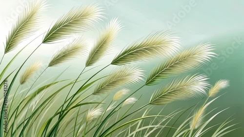 Gentle sway of feather grass in a soft breeze against a serene backdrop