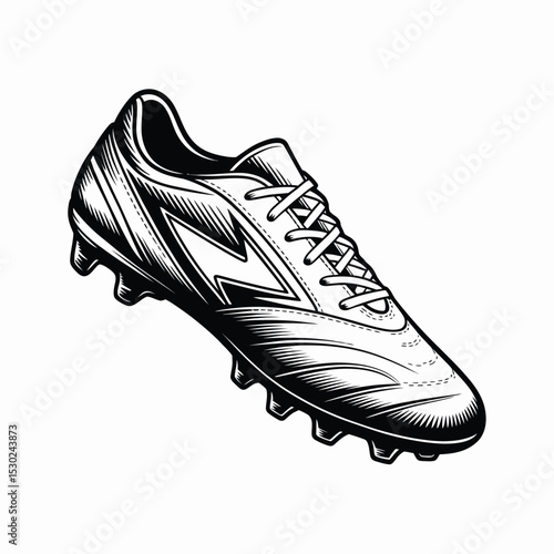 Monochrome Illustration of a Single Soccer Cleat on White Background