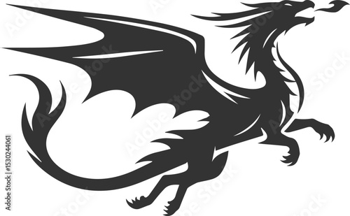 Vector drawing silhouette of a flying dragon illustration