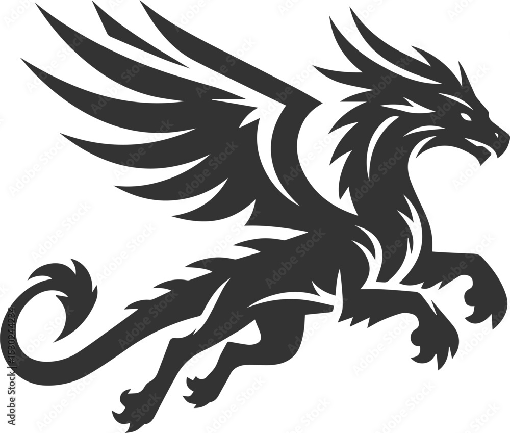 Obraz premium Vector drawing silhouette of a flying dragon illustration