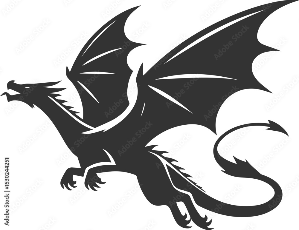 Fototapeta premium Vector drawing silhouette of a flying dragon illustration
