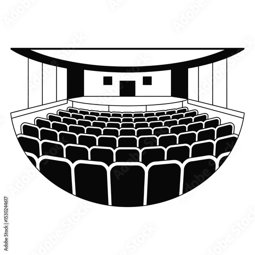 Black and White Illustration of a Theater Auditorium with Seats