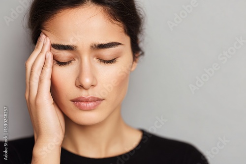 Wallpaper Mural Understanding symptoms of fatigue and weakness portrait of woman holding forehead in calm indoor setting Torontodigital.ca