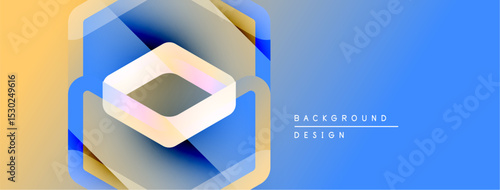 Abstract geometric design. Layers create illusion of depth, using blue, gold hues. Modern background element for projects.