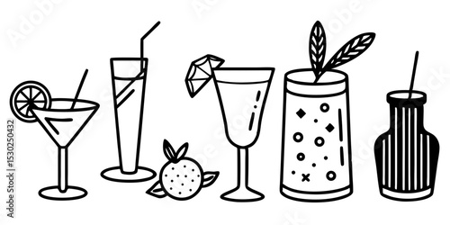 Collection of line art cocktail drinks