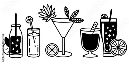 Collection of summer cocktails line art
