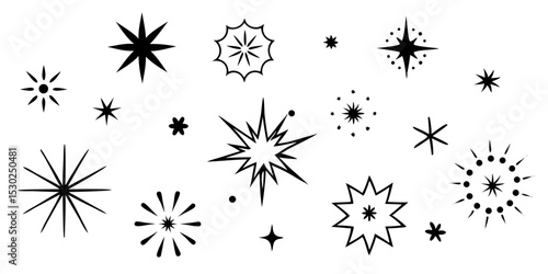 Collection of black starburst and sparkler shapes
