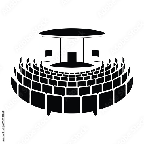 Black and White Illustration of an Amphitheater with Seating