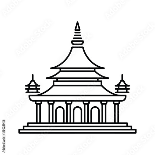Wallpaper Mural Minimalist Line Art Depiction of a Traditional Asian Temple Torontodigital.ca