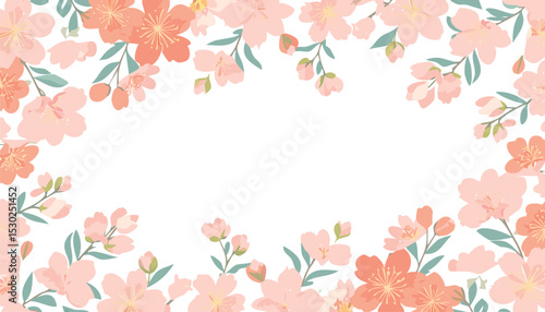 2026 year color frame. Peach tree blossom. Fuzz branch pattern. Peach flower background in soft palette. Abstract fuzz 2026year colour. Spring japanese summer fashion,copy space, cherry blossom, 