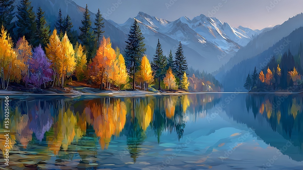 Obraz premium Autumnal Serenity: A Mountain Lake's Reflection