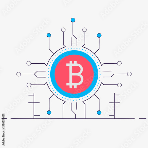 Bitcoin symbol centered with circuit board connections