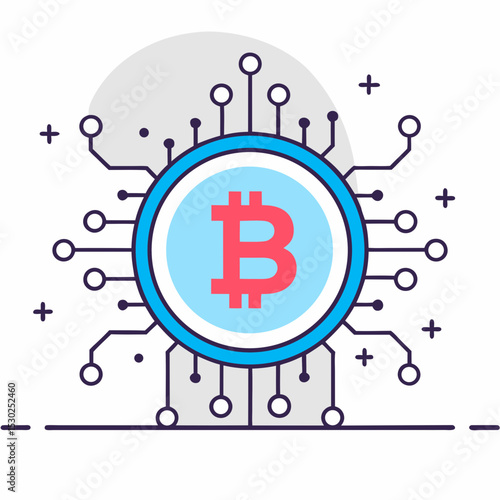 Illustration of bitcoin symbol with circuit board design