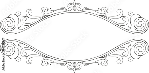 Vintage frame. Border line design. Art deco simple scroll. Vector flourish element. Floral ornament with swirl decoration. Elegant graphic calligraphic border frame for cartouche, calligraphy, eleganc