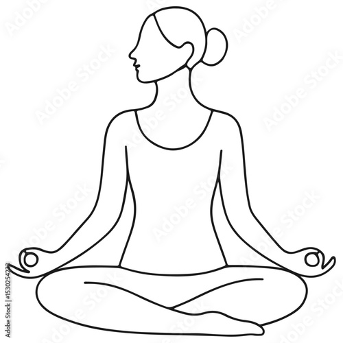 “Minimal vector illustration of a woman in lotus yoga pose, clean line art style, isolated on white background.”