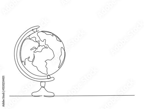 globe world map in single line draw illustration. Continuous one line drawing of world globe. Editable stroke.
