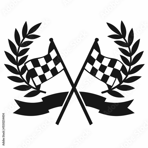 Racing championship emblem with crossed flags and laurel wreath