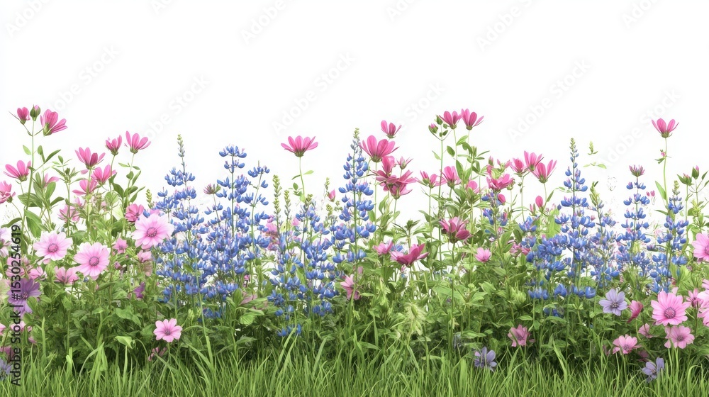 Vibrant spring wildflower meadow border Vibrant spring wildflower meadow border