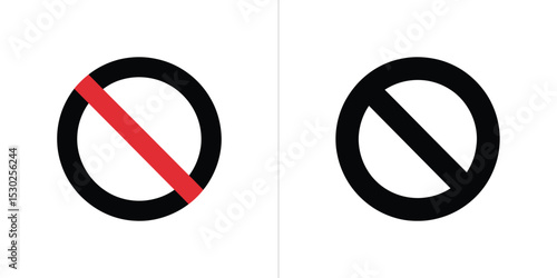 Two Prohibition Symbols One Black Circle with Red Line, One Solid Black Icon on White