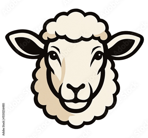 cartoon sheep head smiling with cream and beige colors on transparent background