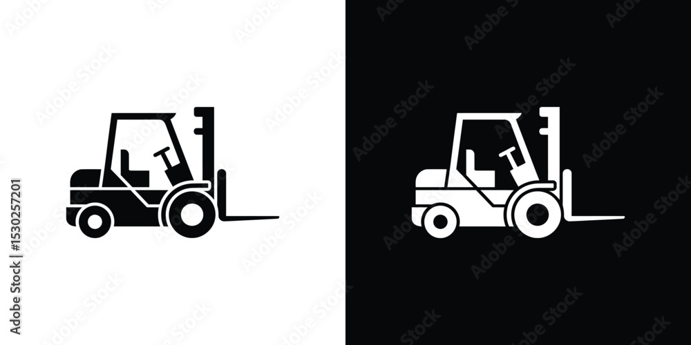 Fototapeta premium Forklift Truck Icon in Black and White Industrial Vehicle, Material Handling Equipment Illustration