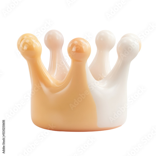 Soft rounded plastic crown toy in a cartoon inspired 3D design with a pastel yellow and white color scheme isolated on a white background