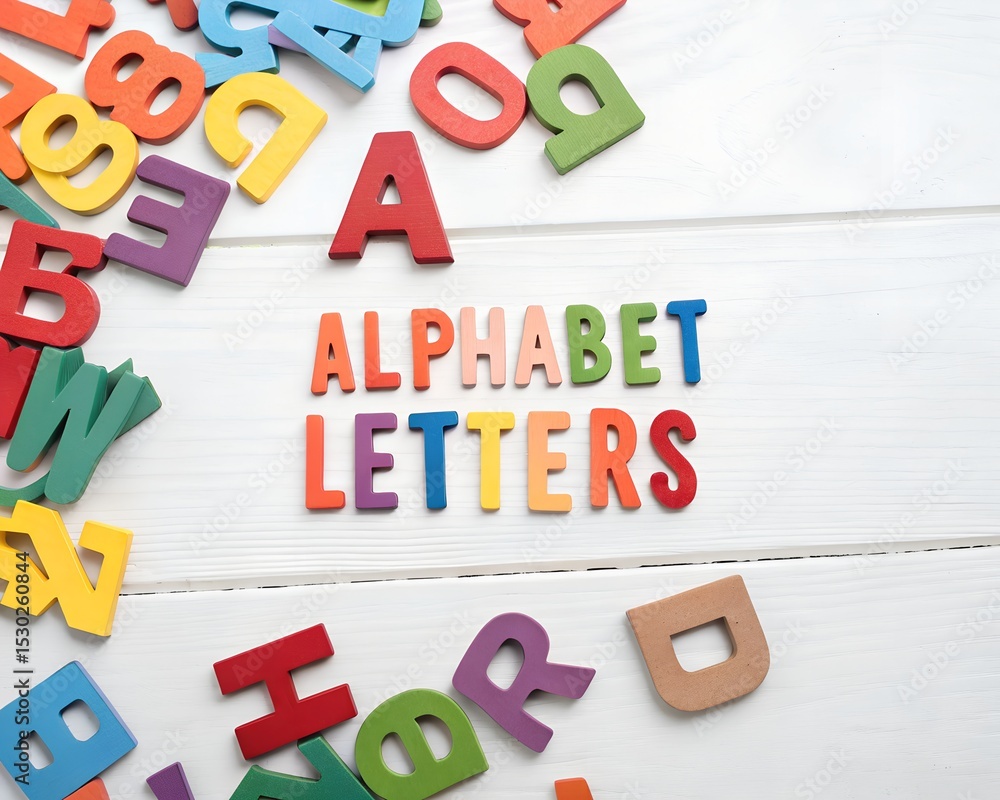 Naklejka premium back to school Wooden Alphabet Letters Scattered on White