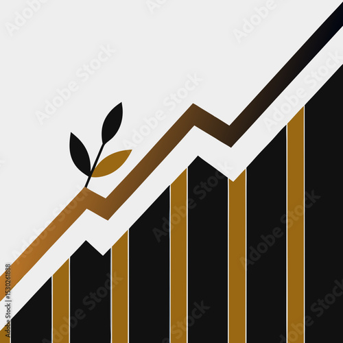 Illustration of an upward trend with a plant and bars