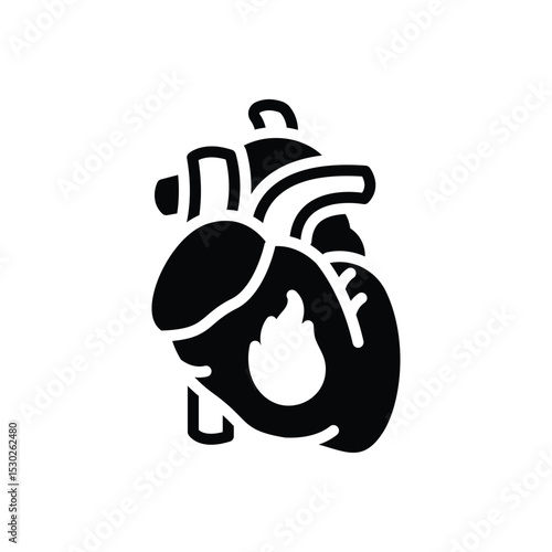 Black solid icon for heart burn