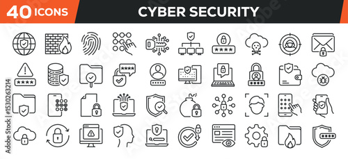 Cyber security icons set. Web line icons collection security, protection, access, privacy. Editable stroke. Perfect pixel vector illustration isolated on white background.