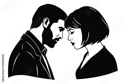 Minimalist couple forehead touch romantic banner design
