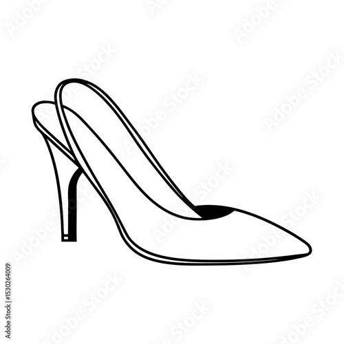 Illustration of a high heeled slingback shoe in black outline