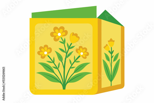 Herbal tea box design idea using yellow mustard flower artwork