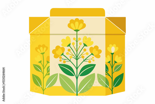 Herbal tea box design idea using yellow mustard flower artwork