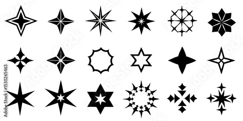 Collection of black star and geometric shapes