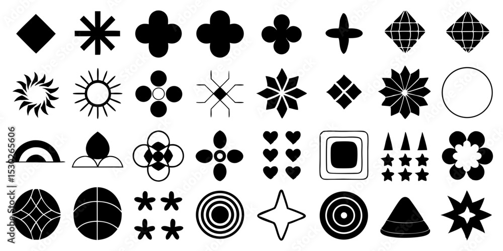 Fototapeta premium Collection of simple black geometric shapes and symbols