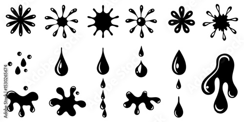 Black ink splatter and droplet collection